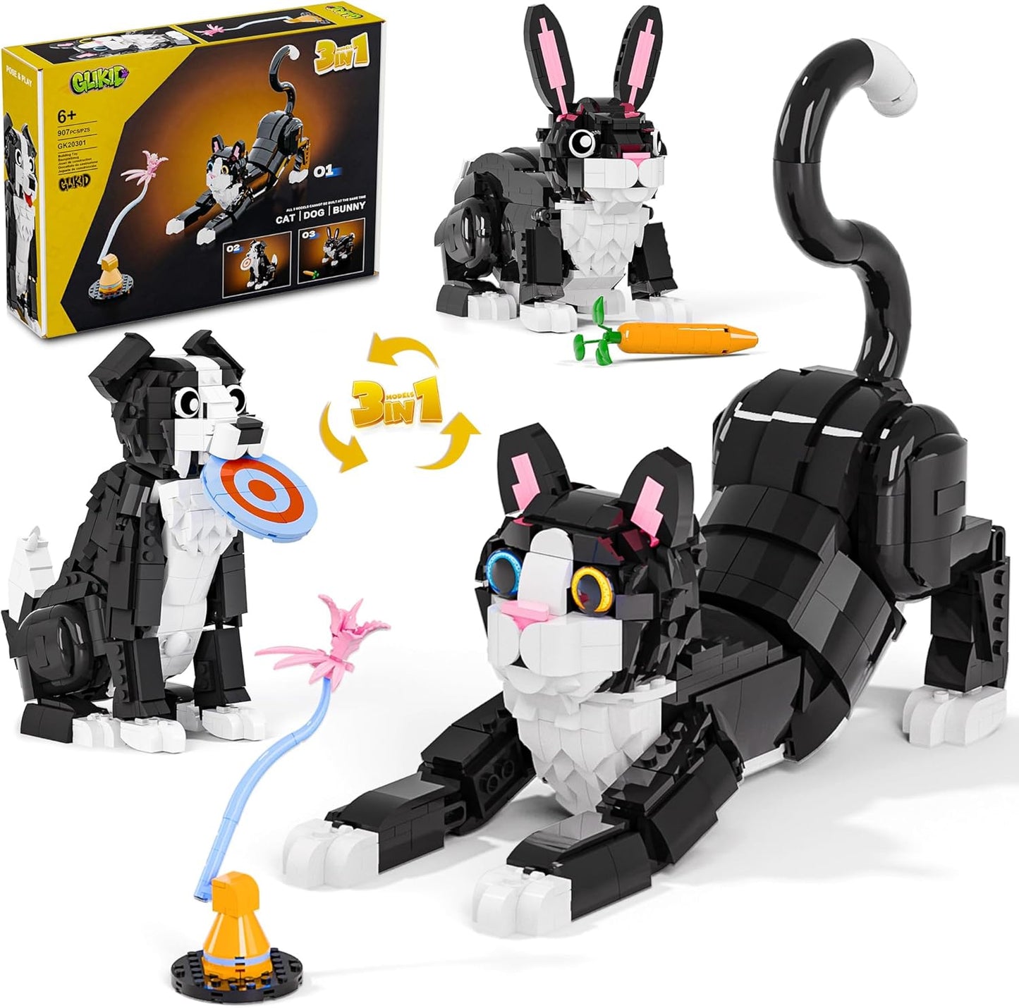 3 in 1 Animal Tuxedo Cat Building Set for Creative Kids Fun