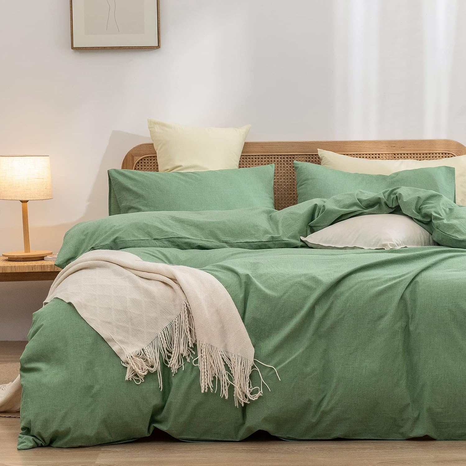 BESTOUCH Duvet Cover Set in Light Grass Green for Queen Bed