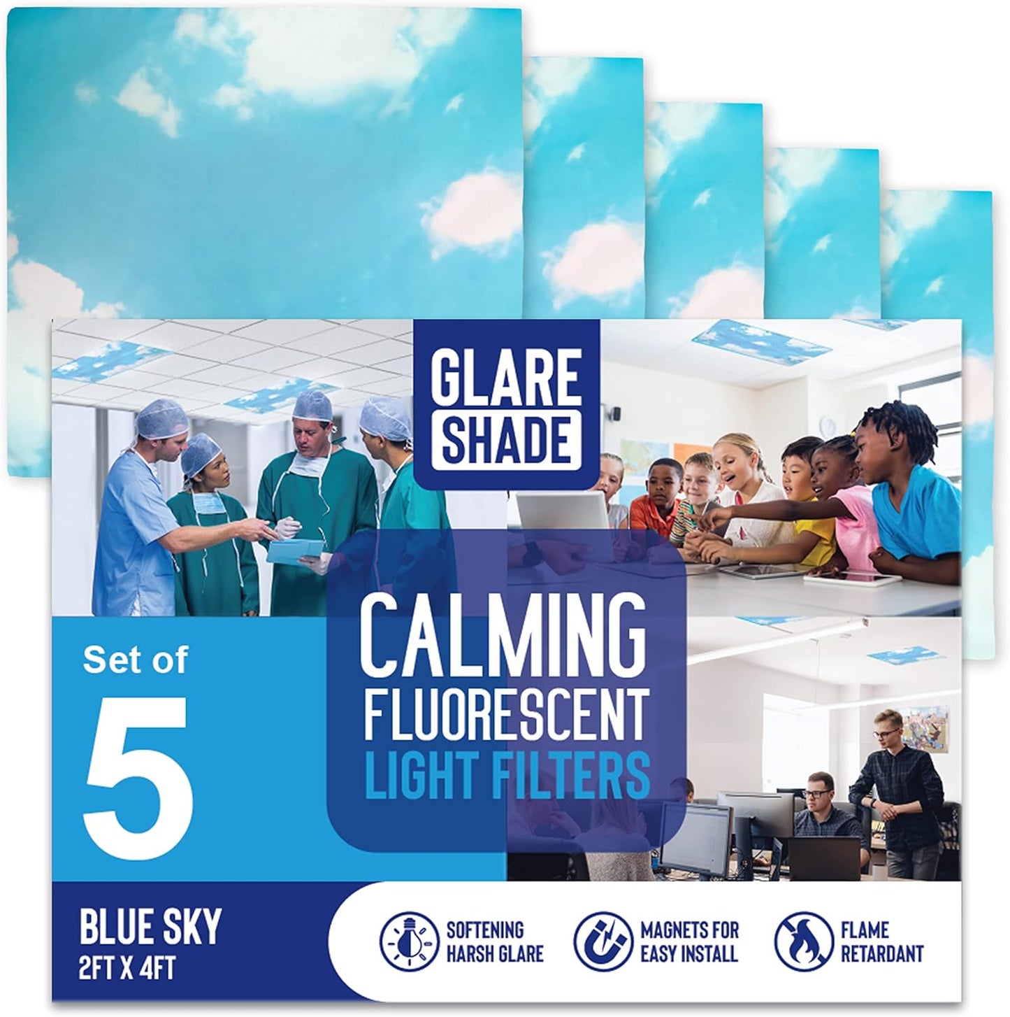 Fluorescent Light Covers for Ceiling Lights - Sky Blue Cloud Filters