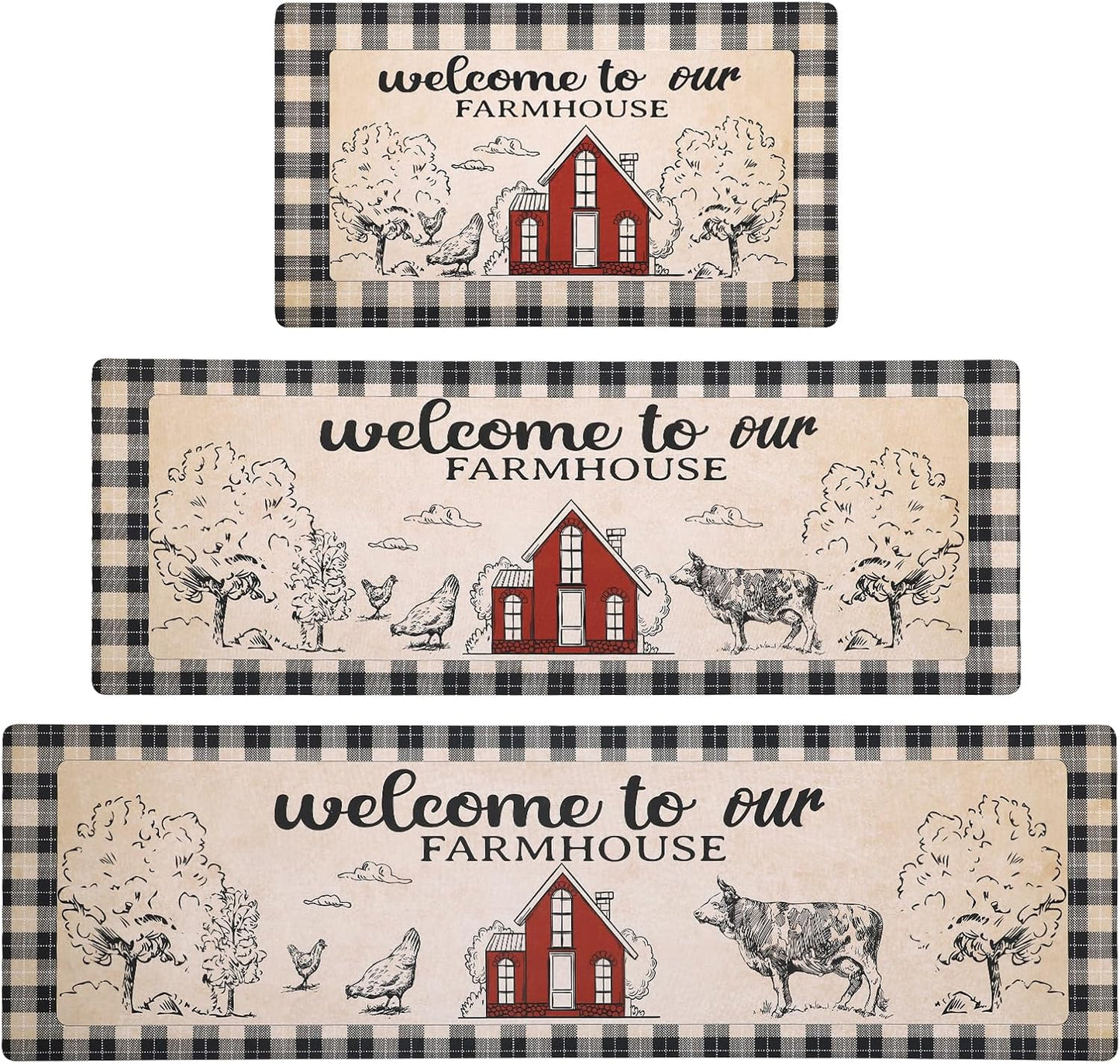 XLHOMO Farm Kitchen Mats for Floor 3 Piece Set 17ft to 59ft
