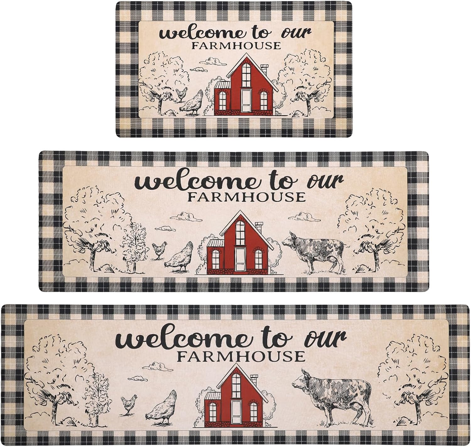 XLHOMO Farm Kitchen Mats for Floor 3 Piece Set 17ft to 59ft
