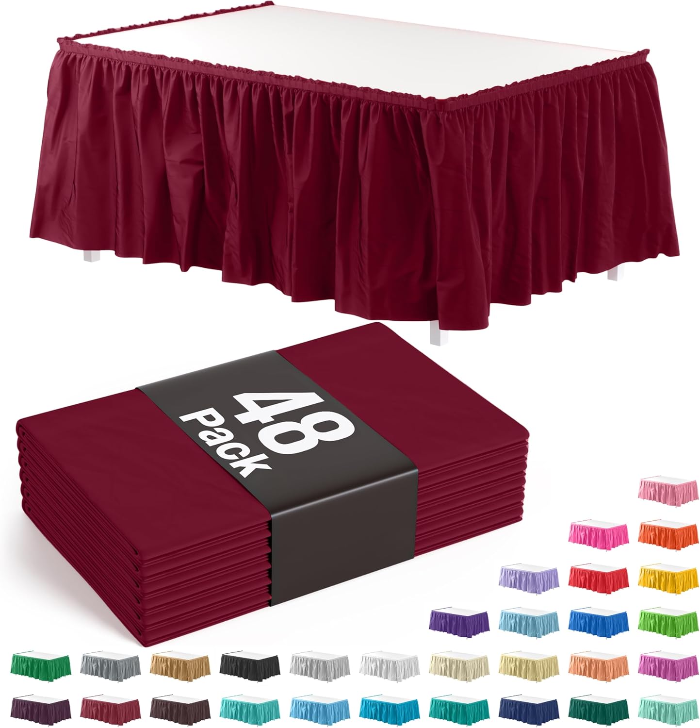 Ruffle Table Skirt Burgundy 48 Pack for Elegant Events