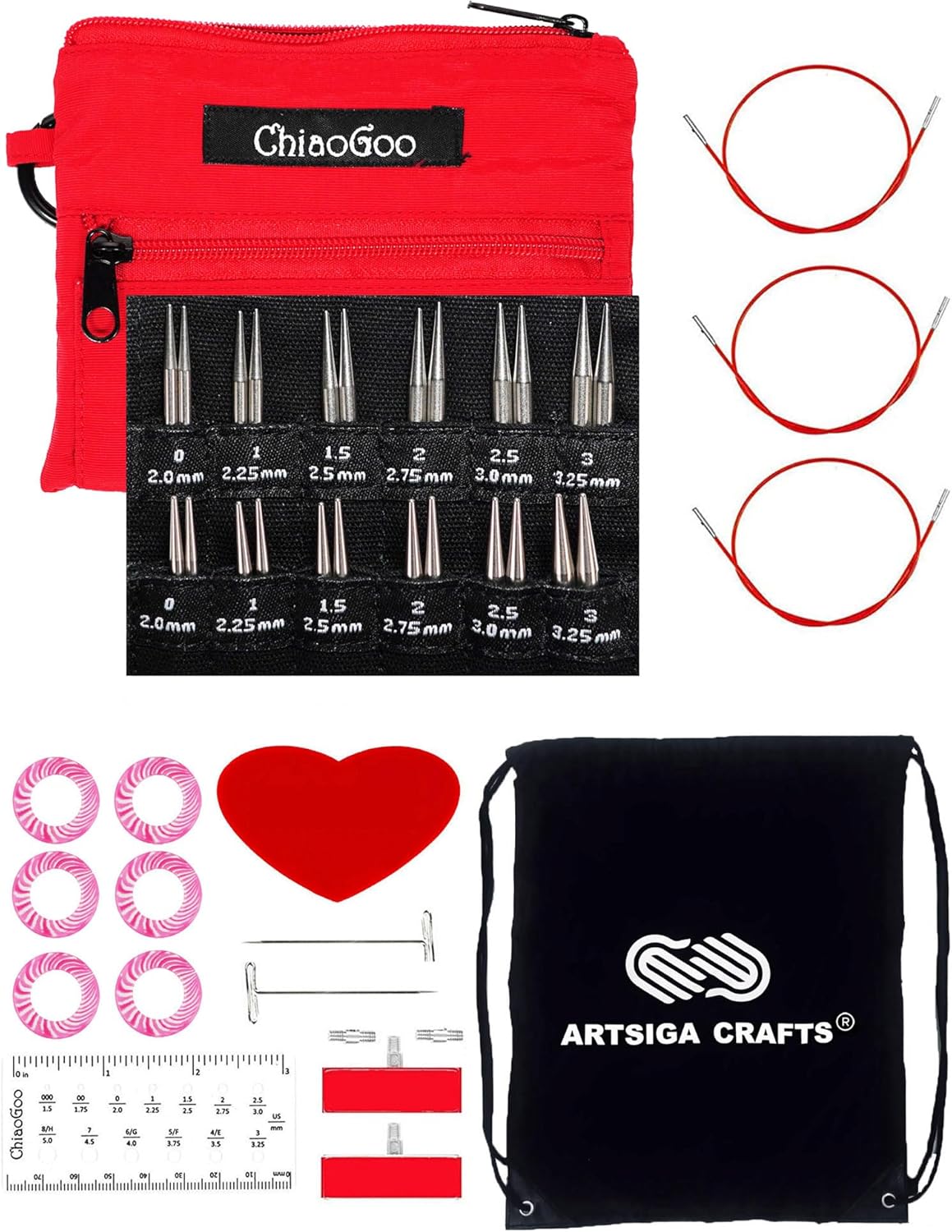 ChiaoGoo Twist Red Lace Shorties 2 & 3-Inch Knitting Needle Set