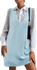 Women Oversized V Neck Sweater Vest with Pockets - Tunic Layering