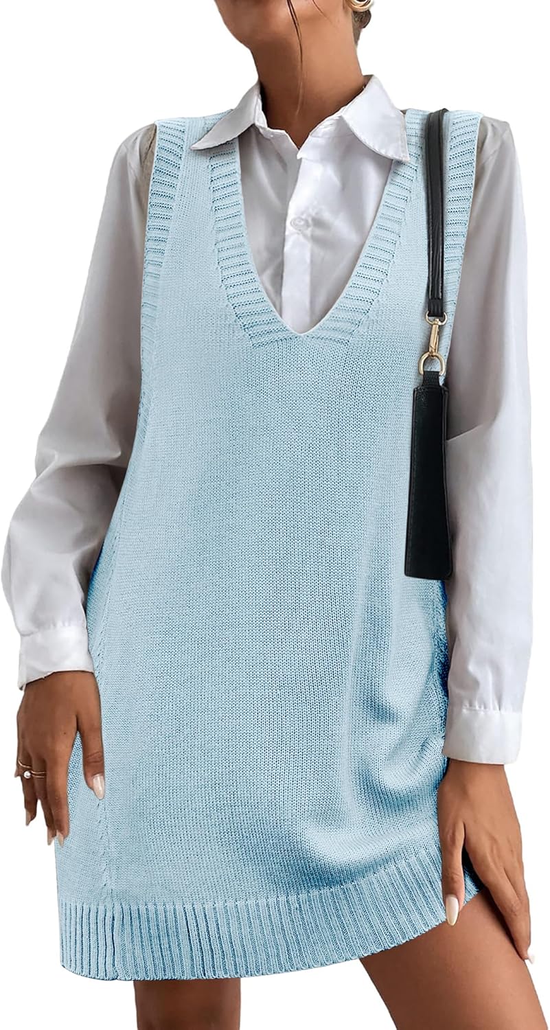 Oversized V Neck Sleeveless Knit Pullover Vest with Pockets