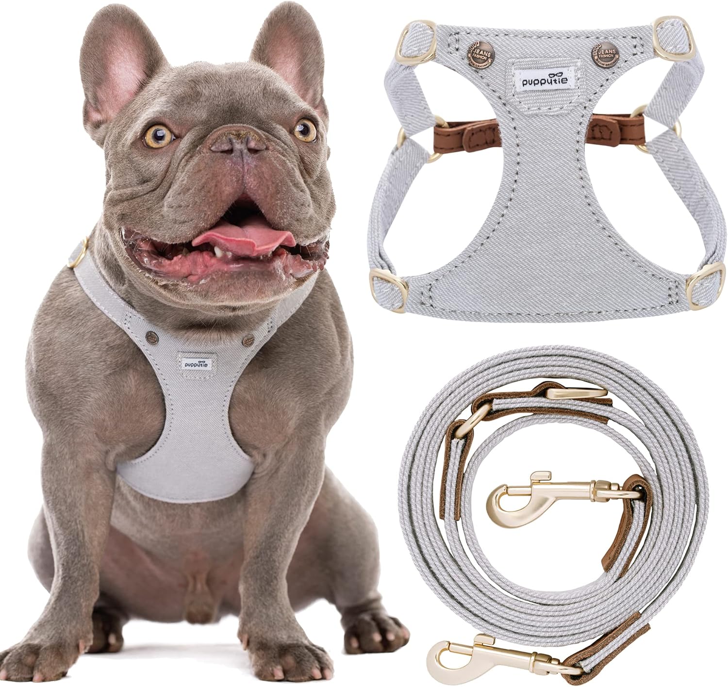 Puppytie No Pull Dog Harness for Medium Dogs, Denim Gray
