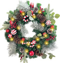 Pre-Lit 24 in Christmas Wreath for Front Door - Sweet Candy Theme