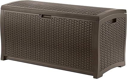 Suncast 99 Gallon Resin Wicker Patio Outdoor Storage Container
