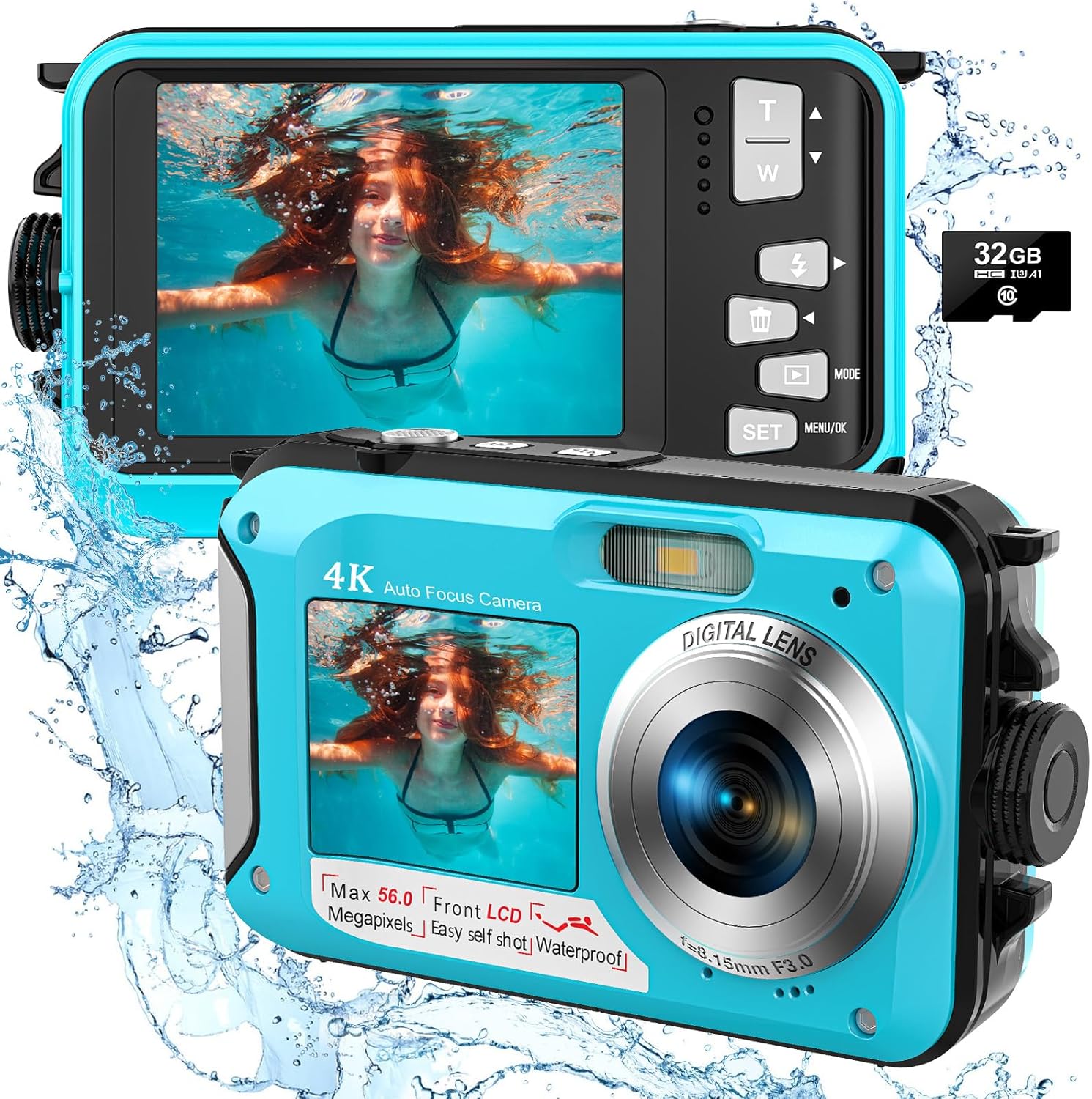 4K Underwater Camera for Snorkeling with Dual-Screen Design