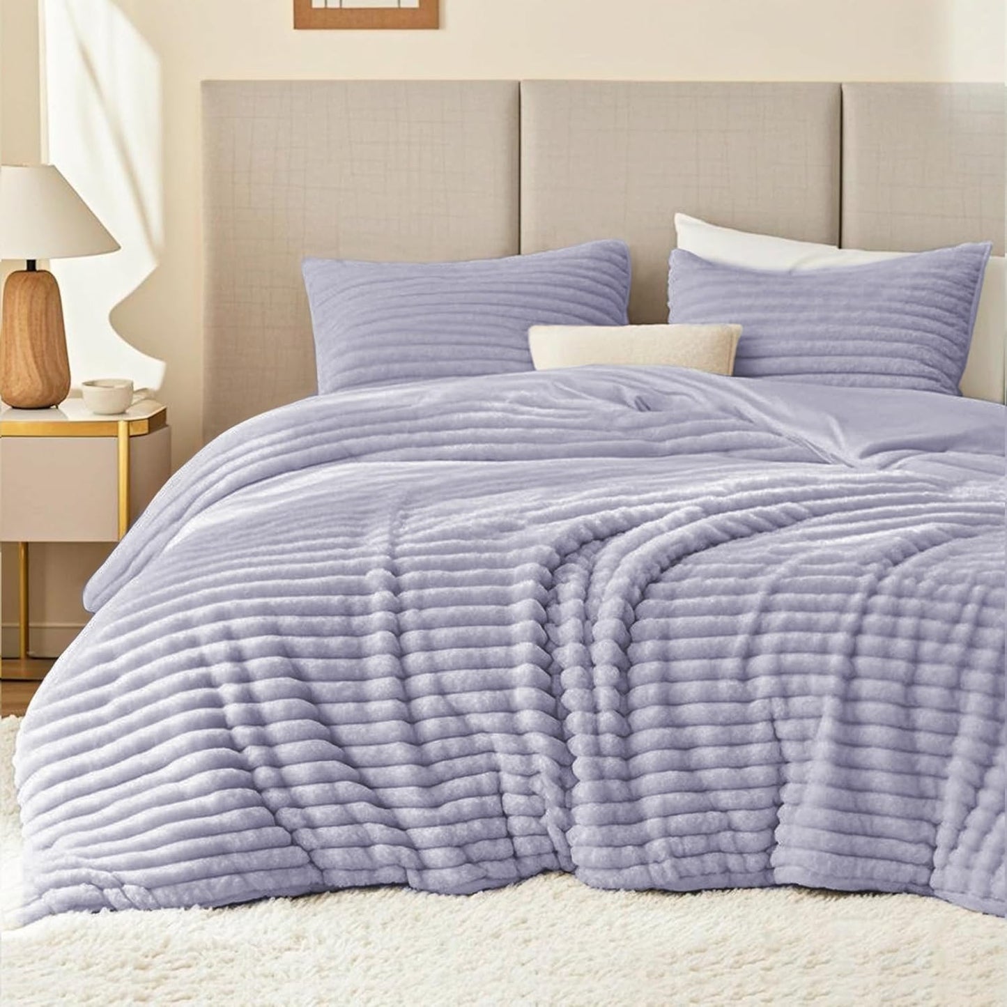 EXQ Home Fluffy Comforter Set Queen Size - Soft Faux Fur