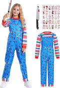 Kids Halloween Doll Killer Costume for Boys Girls - Blue Jumpsuit Set