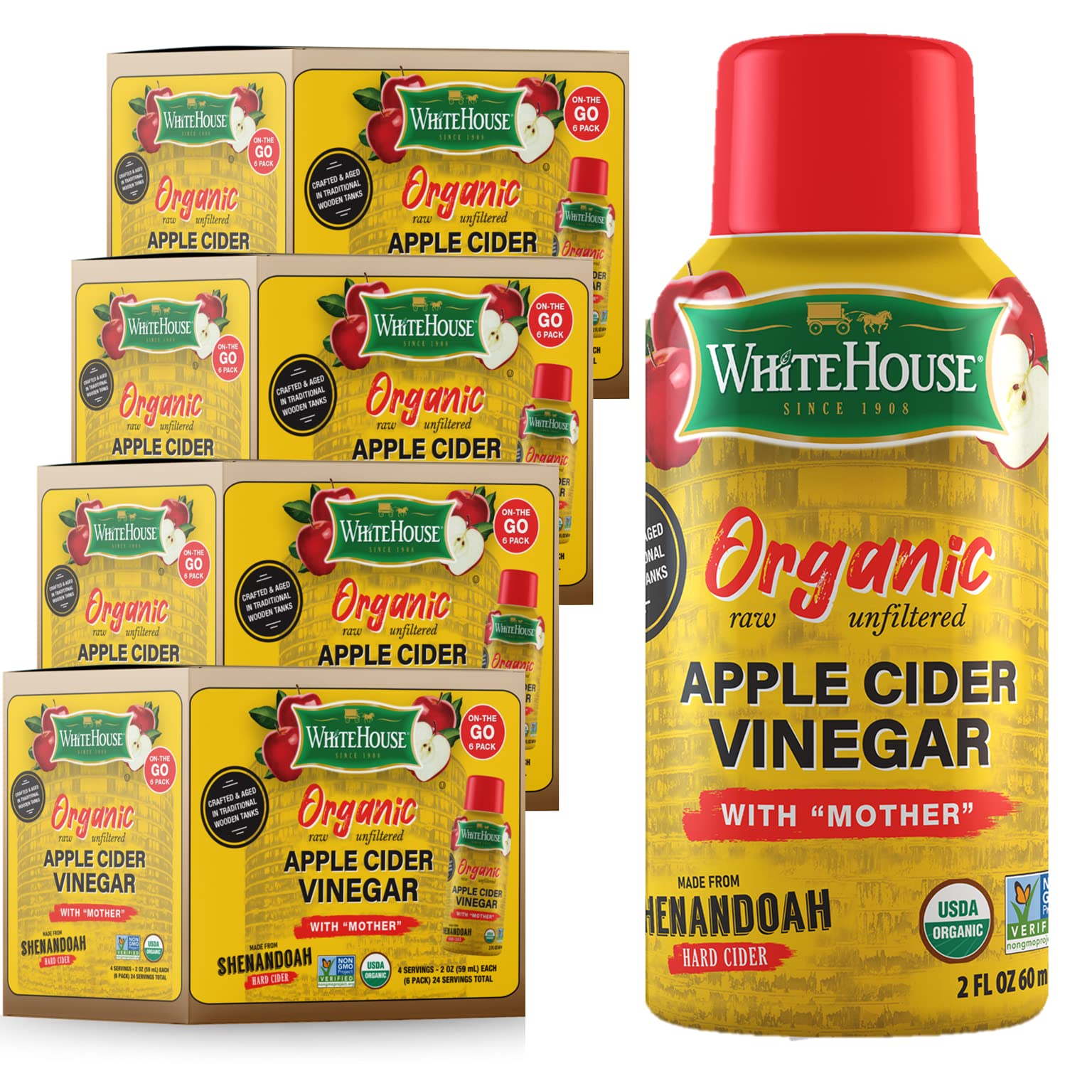 Organic Apple Cider Vinegar Shots, Raw Unfiltered - Pack of 24
