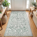 Vintage 3x5 Washable Rug for Entryway - Soft Sage Grey Floral