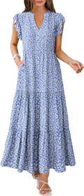 Womens Summer Casual Maxi Dress with Ruffle Sleeves for Style