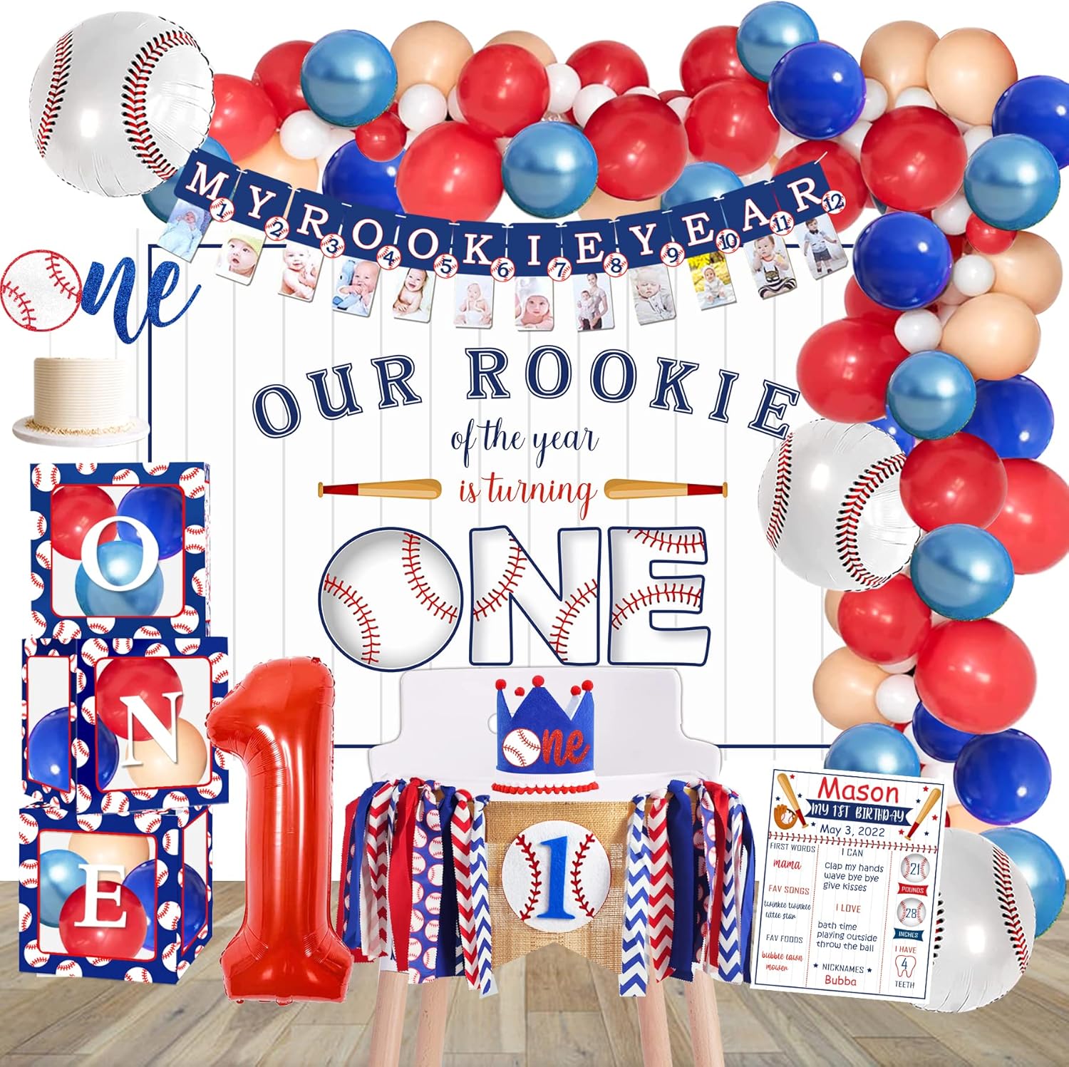 Baseball 1st Birthday Party Decorations for Rookie of the Year