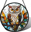 Stained Glass Window Hanging Suncatcher - Colorful Owl & Birds Panel