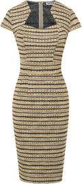 Women's Gorgeous Tweed Pencil Dress Cap Sleeve - Work & Events