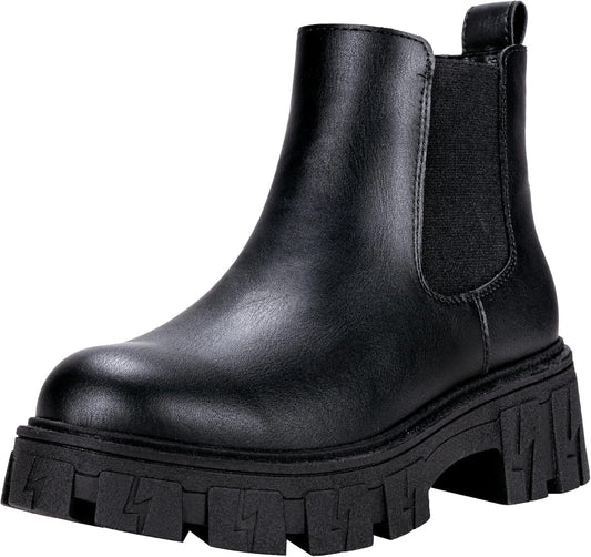 Jeossy Women's Chelsea Combat Boots with Chunky Heel Design