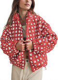 Lianlive Women Checkered Sherpa Fleece Jacket - Cozy Winter Layer