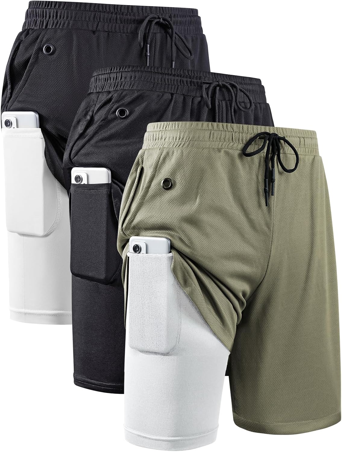 JWJ Mens 2 in 1 Running Shorts Quick Dry Athletic Workout Gear
