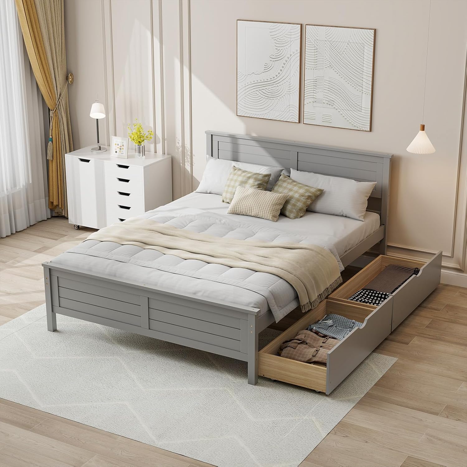 Giantex Wood Full Size Bed Frame with Storage Drawers for Comfort