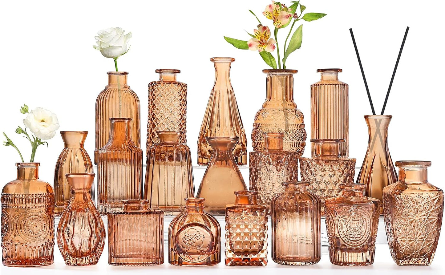 Amber Glass Bud Vases Set of 20 for Beautiful Centerpieces