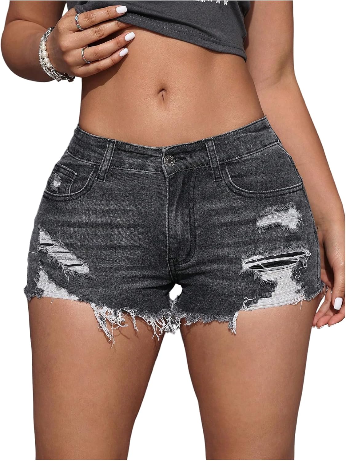 Ripped Distressed Skinny Denim Shorts for Women - Stylish Fit