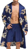 Men's Satin Robe with Shorts Set Silky Kimono Bathrobe (Style KSTP)