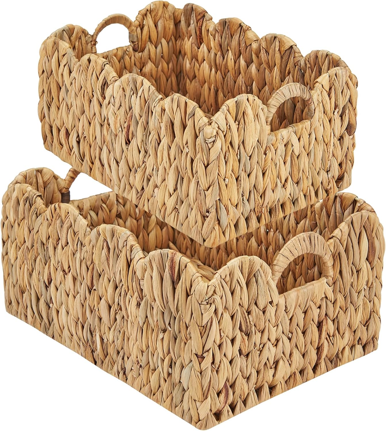 Handwoven Scalloped Wicker Storage Basket 2-Pack for Home