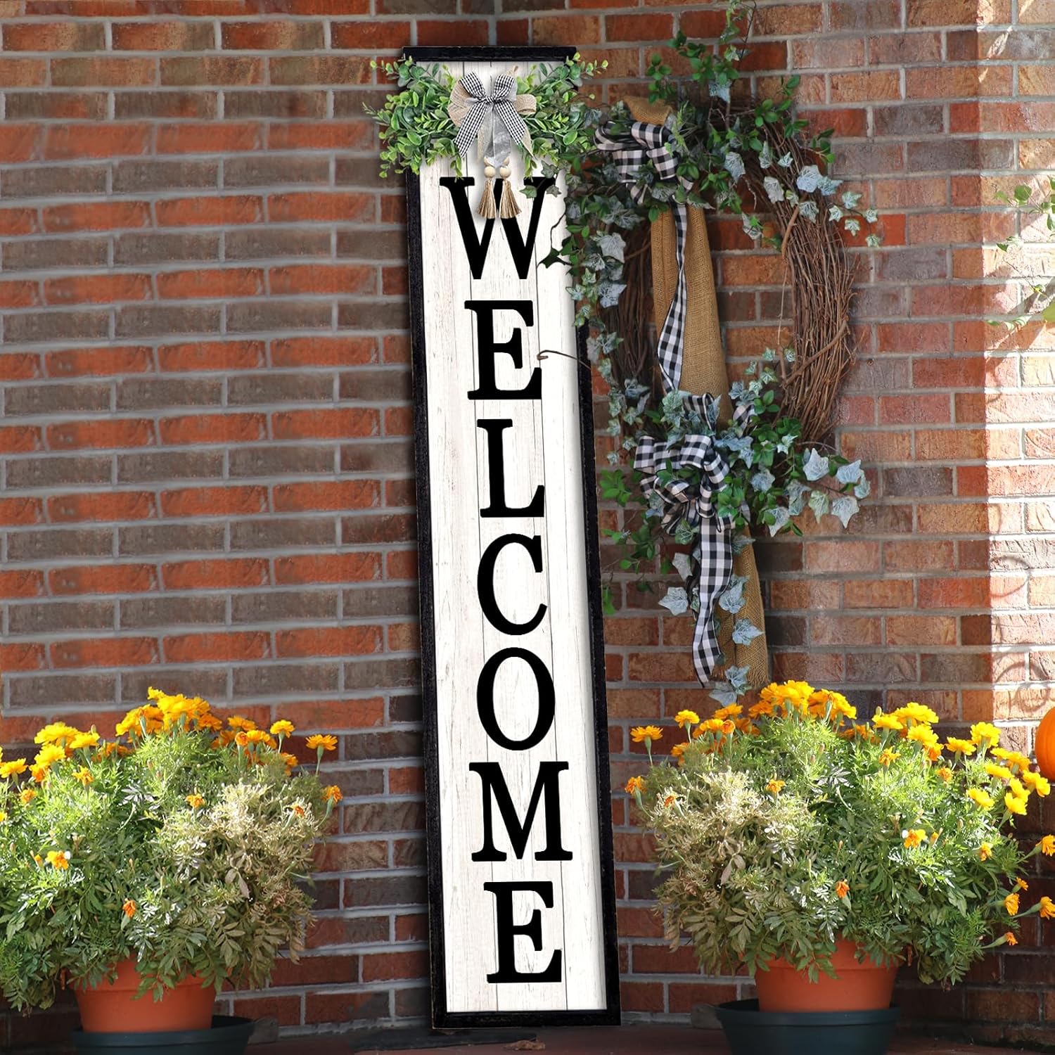Outdoor Welcome Sign for Front Porch - Rustic Wood Frame Decor