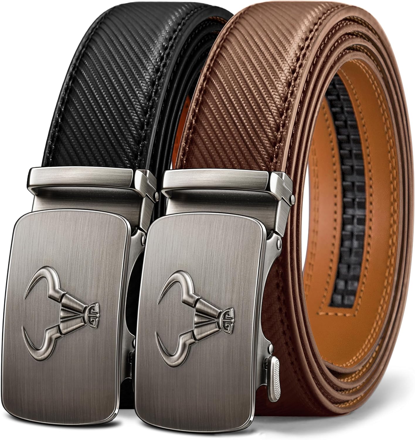 BULLIANT Men Leather Ratchet Belt 2Pack for Casual Dress Use