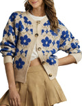 Women Floral Cardigan Sweater Open Front Long Sleeve - Vintage Knit is