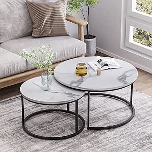White Nesting Coffee Table Set of 2 for Living Room and Bedroom