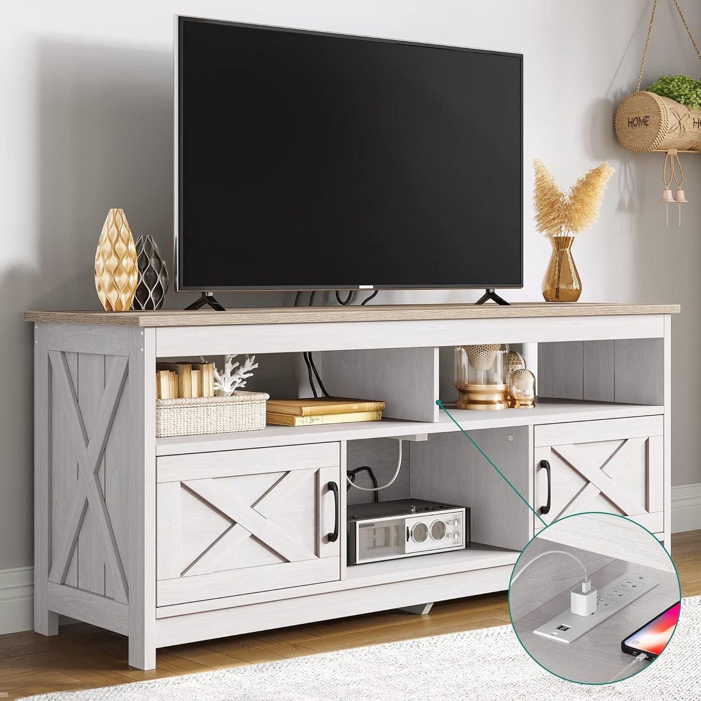 YITAHOME TV Stand for 65 Inch TV with Power Outlet and Storage