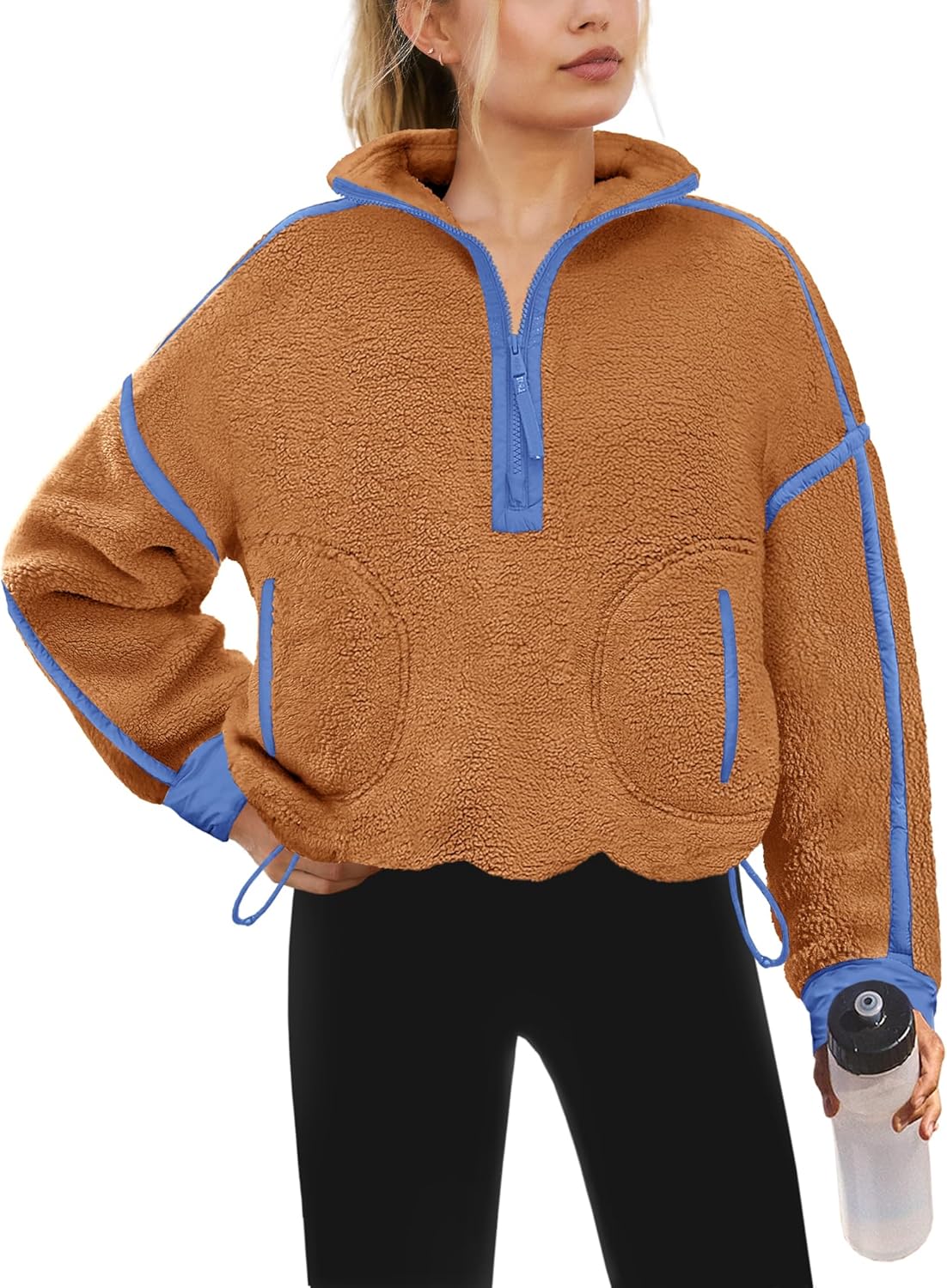 Yanekop Womens Quarter Zip Pullover Sherpa Fleece Jacket
