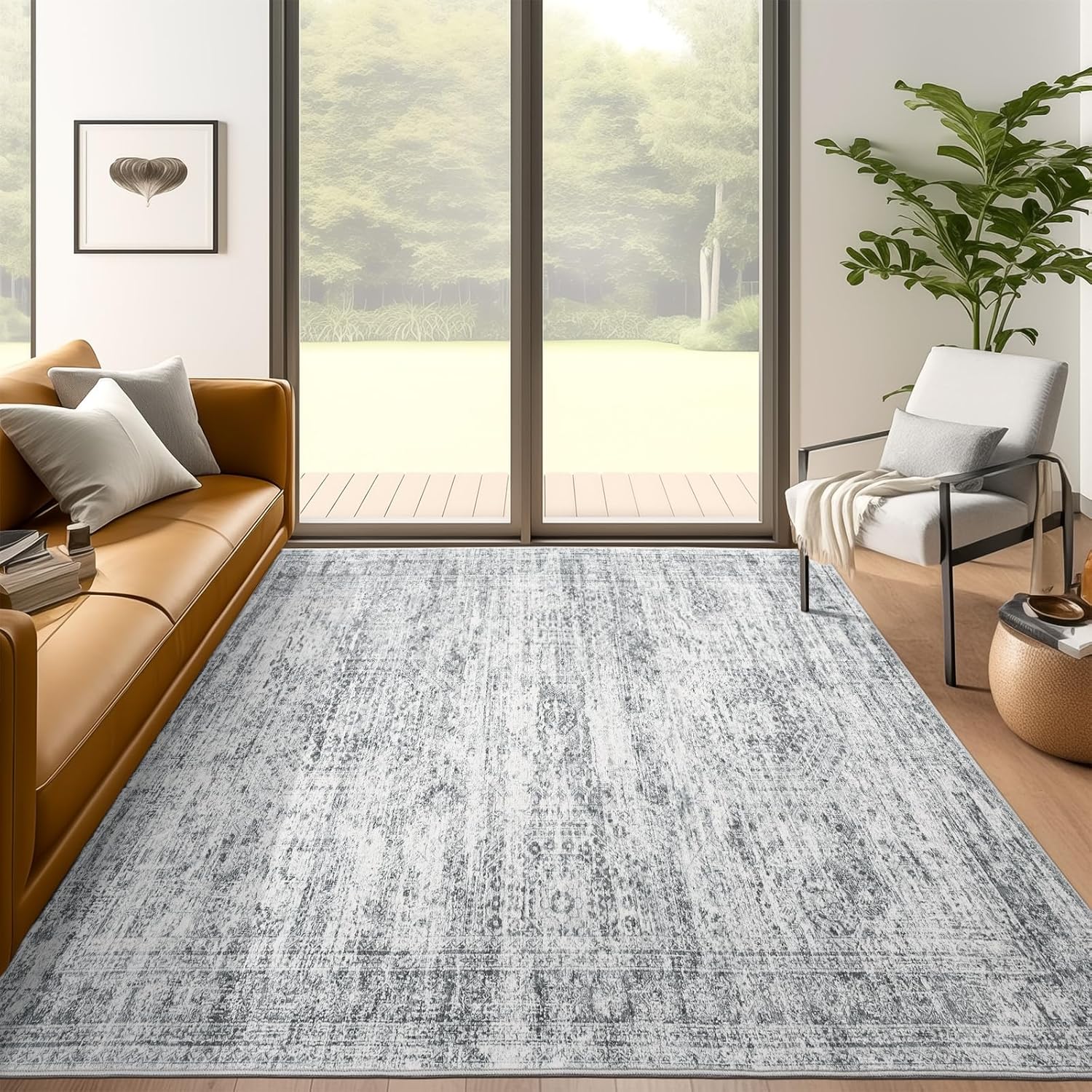 5x7 Area Rugs Gray Low Pile Indoor Washable Trendy Faded Style