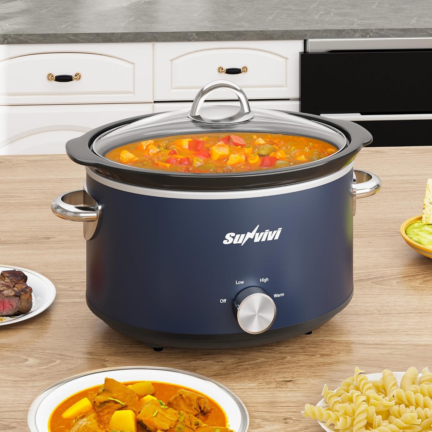 Sunvivi 4 Quart Slow Cooker with Removable Ceramic Pot