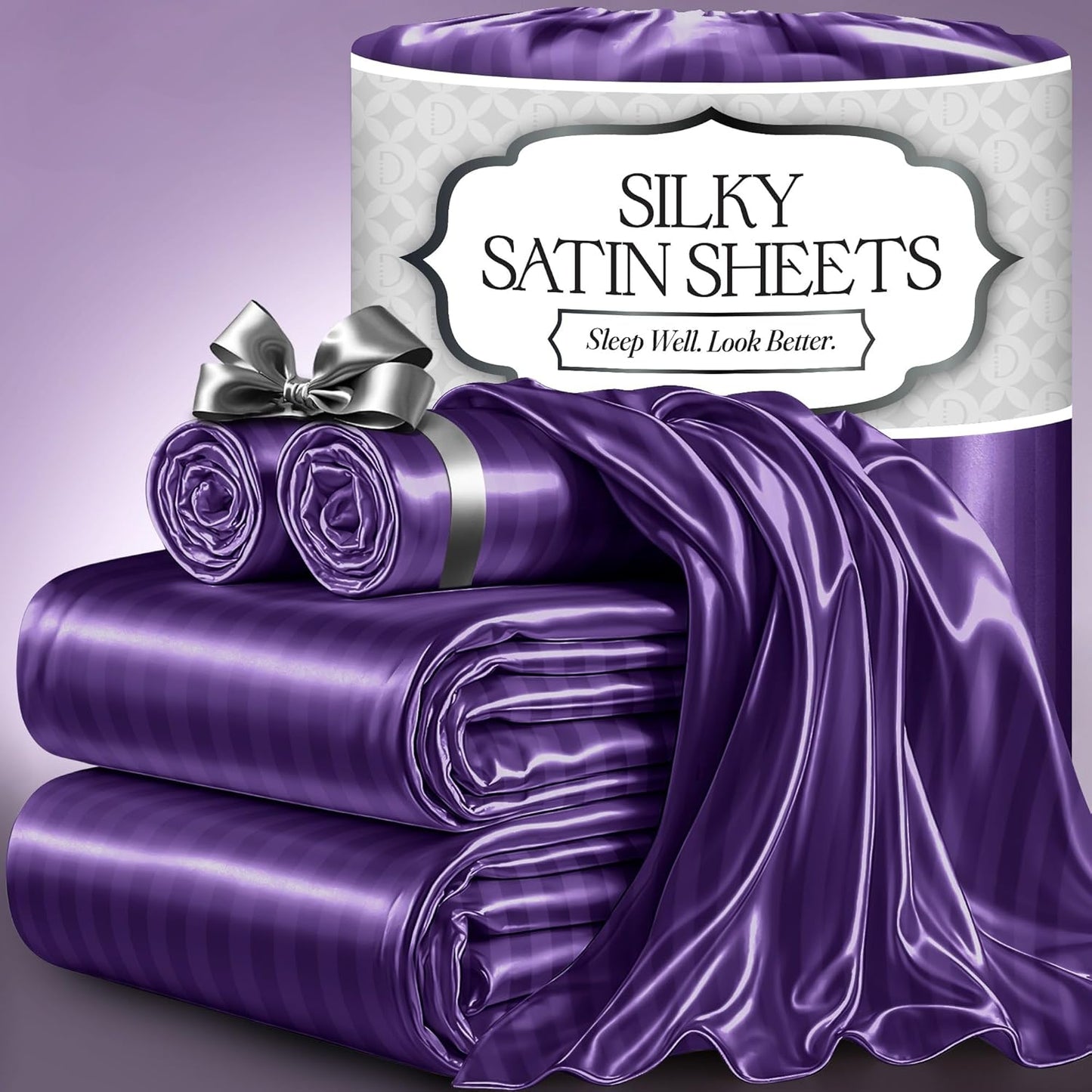 DECOLURE Satin Bed Sheets - Luxury Silky Full Size Bedding Set