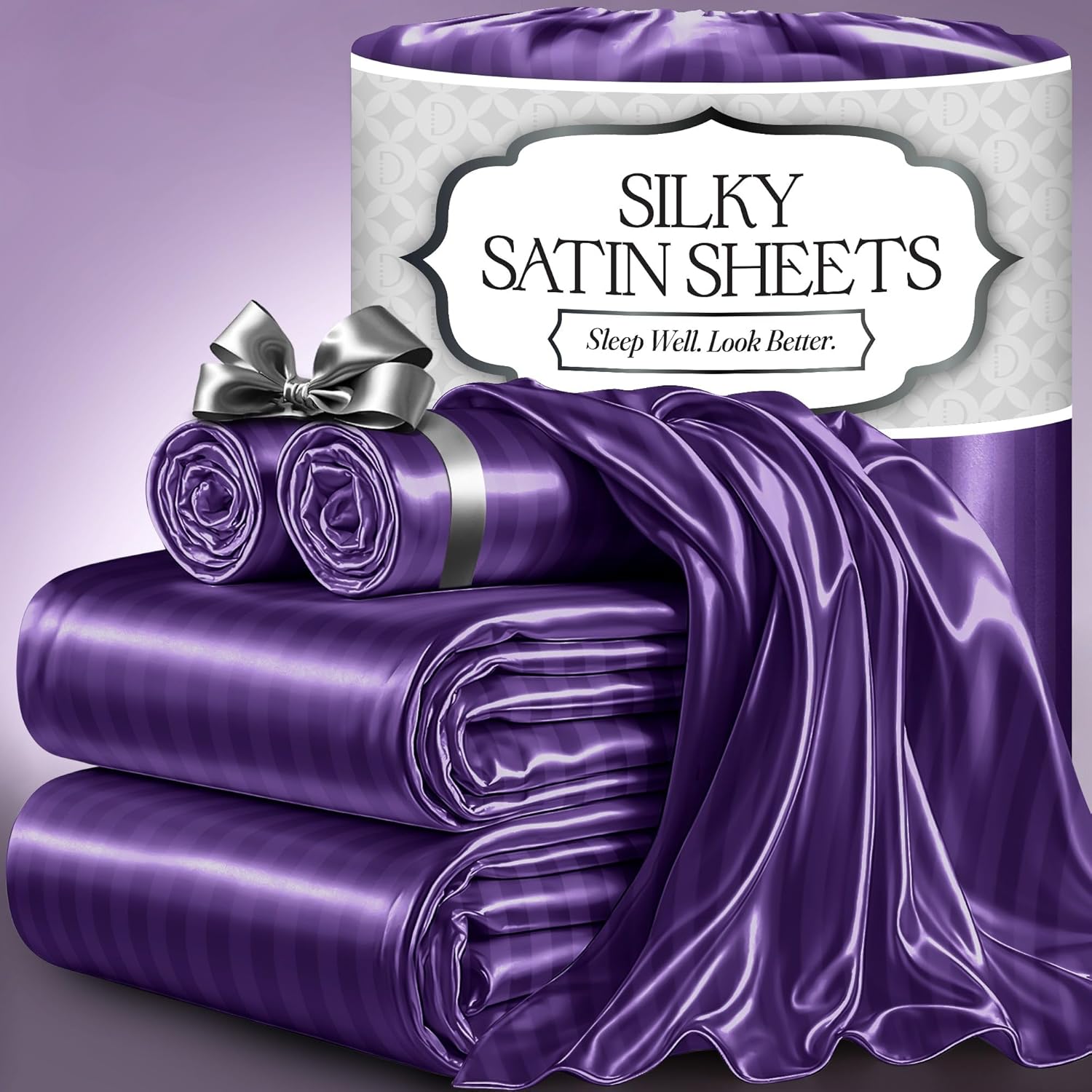 DECOLURE Satin Bed Sheets - Luxury Silky Full Size Bedding Set