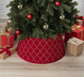 Red Velvet Christmas Tree Collar with Gold Quatrefoil Print - 26in