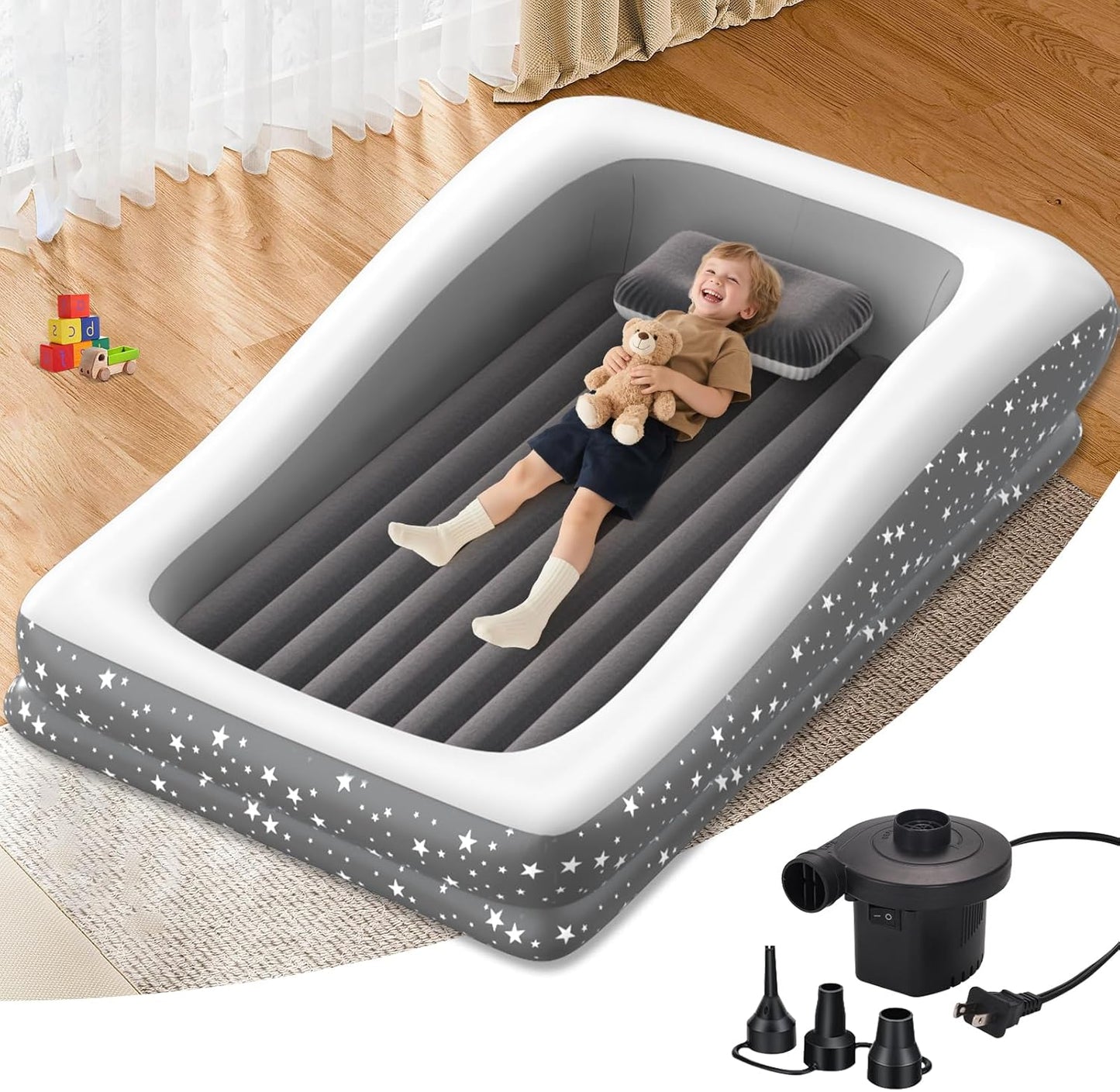 Inflatable Toddler Travel Bed with Safety Guard Rails for Kids