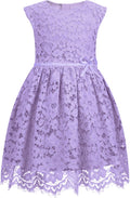 Girls Sleeveless A-Line Lace Party Dress - Elegant Beaded Bowknot