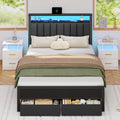 Full Size Bed Frame with Charging Station and LED Lights - Storage