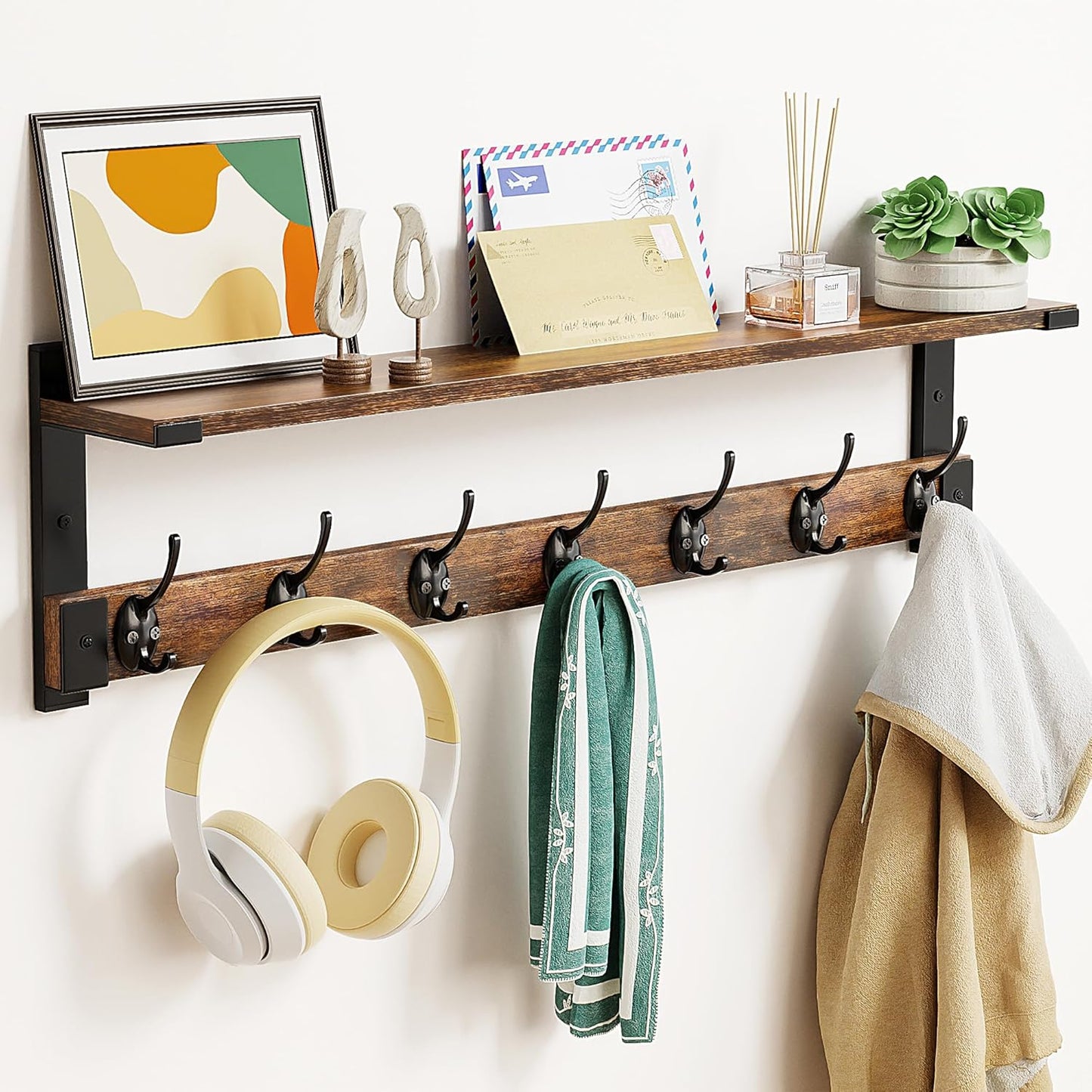 Coat Rack Wall Mount with Shelf for Entryway Organization