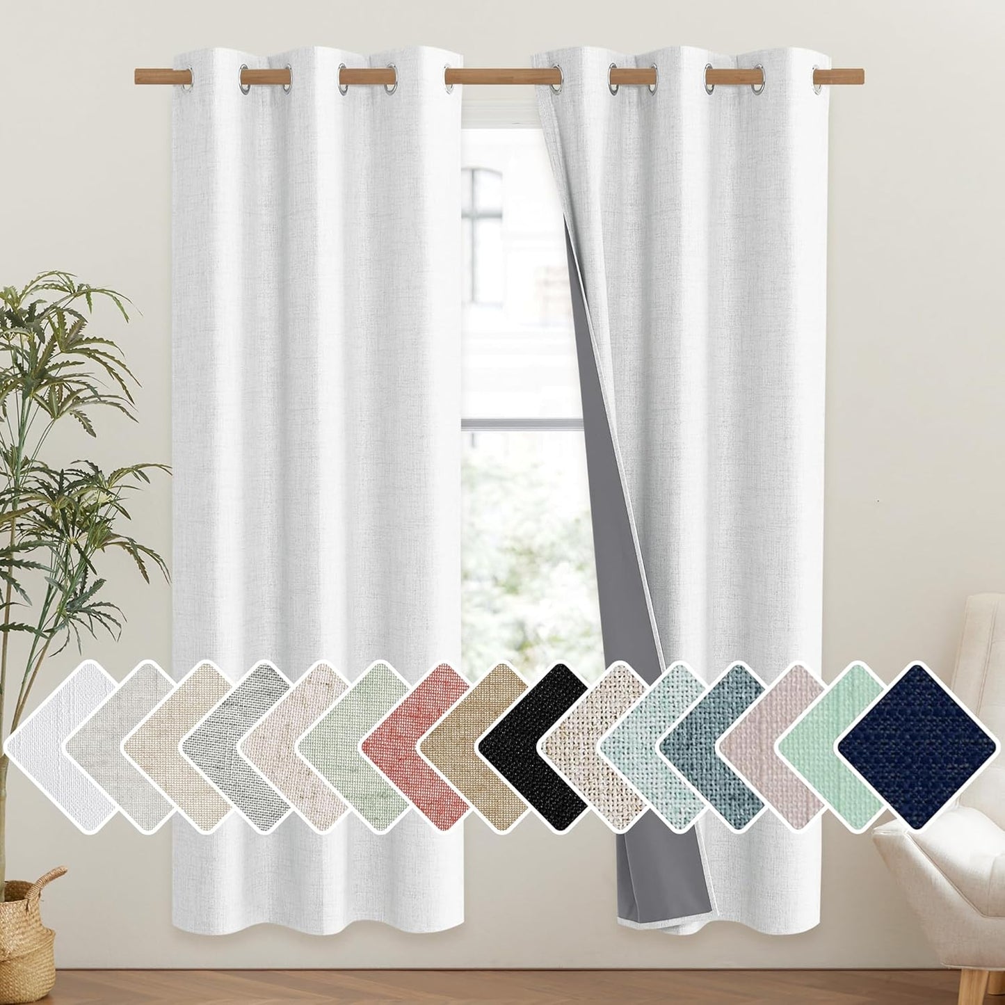 NICETOWN 100% Blackout Linen Curtains for Energy Saving Style