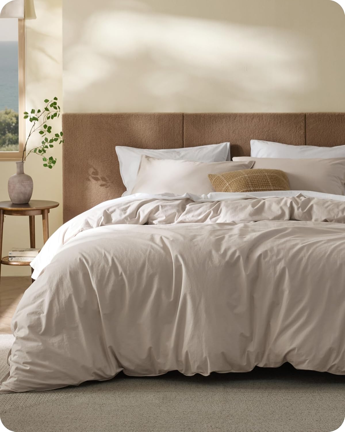 Luxury Cotton Duvet Cover King with Linen-Like Texture for Comfort