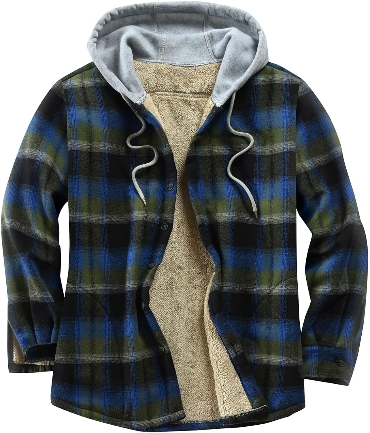 Men's Cotton Plaid Shirts Jacket with Fleece Lining for Comfort