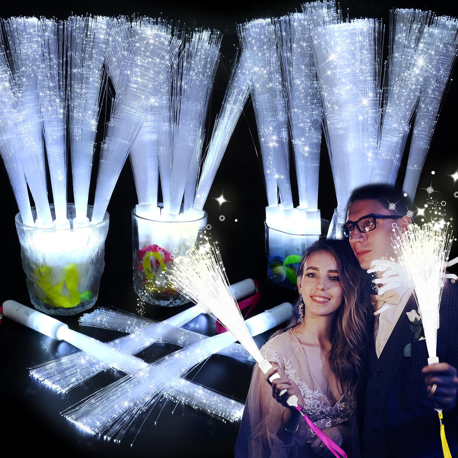 150 PCS White Fiber Optic Wands for Glow Parties and Events