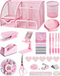 Pink Desk Accessories 24Pc Desk Organizers and Office Supplies