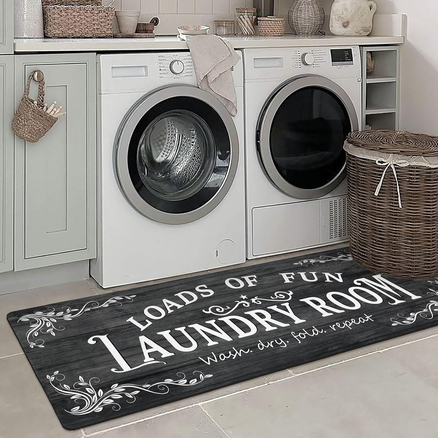 Laundry Room Rug Runner 24x60 Non Slip Waterproof Mats for Decor